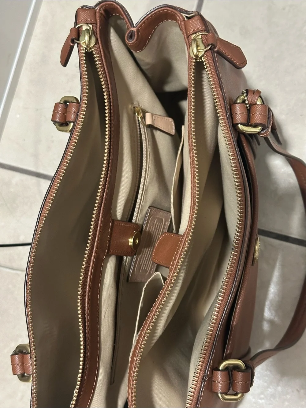 Coach Leather Shoulder Tote with Gold Toned Hardware